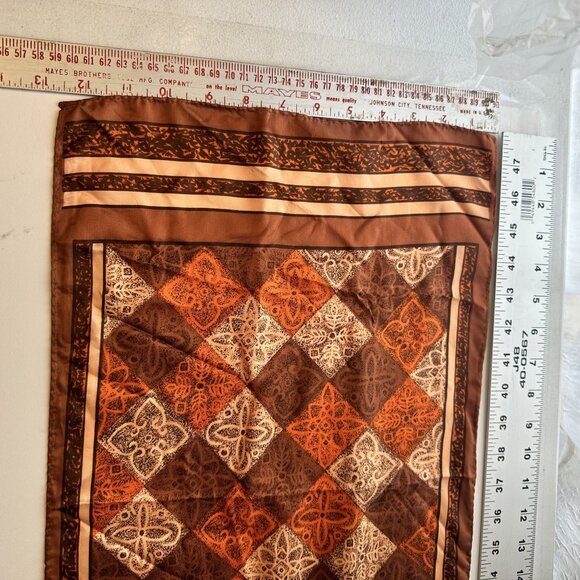 Vintage Womens Brown Neck Scarf Geometric 1970s Poly 42 x 13 inch - Picture 2 of 5